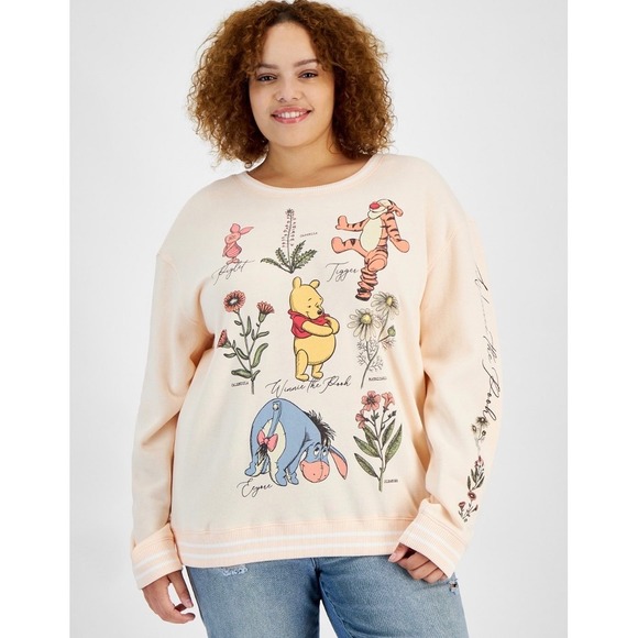 Disney Tops - Disney Winnie the Pooh Botanical‎ Sweatshirt Peach Fleece Pullover 2X NEW